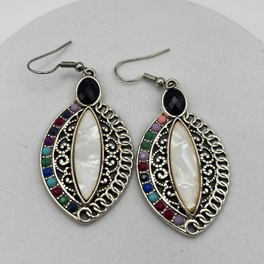 Vintage 90s Silver-Tone Filigree Women's Earring Set Bohemian Retro Drop Dangle - Picture 6 of 14